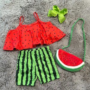 Girls Watermelon Outfit with Matching Bow and Handbag Size 4T New